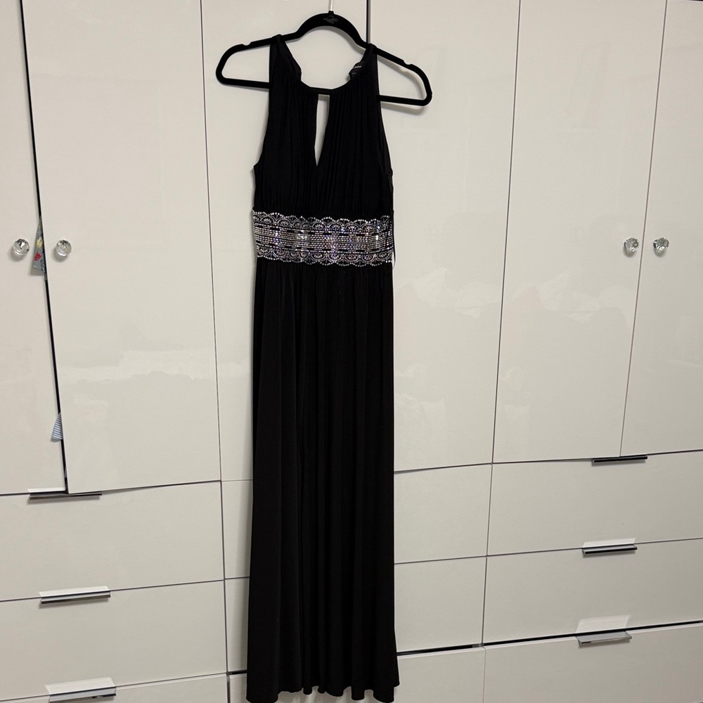 Long Black Formal Dress Empire Waist Evening Gown